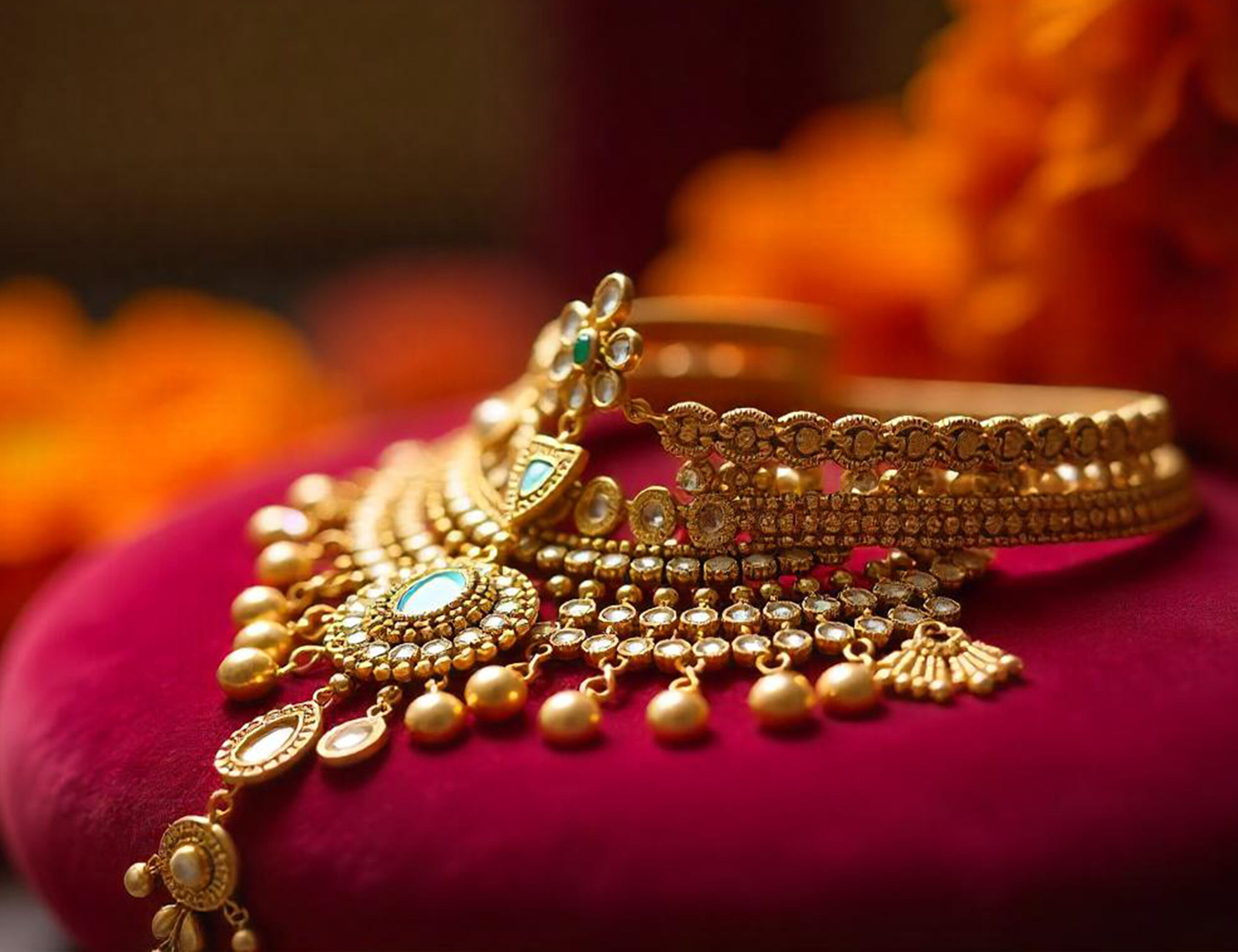 A woman wearing a lehenga with trending jewellery